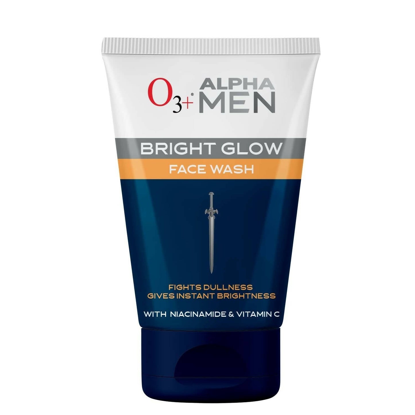 Alpha Men O3+ Bright Glow Face Wash tube on a white background