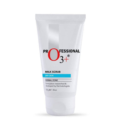 Tube of O3+ Milk Scrub on a white background