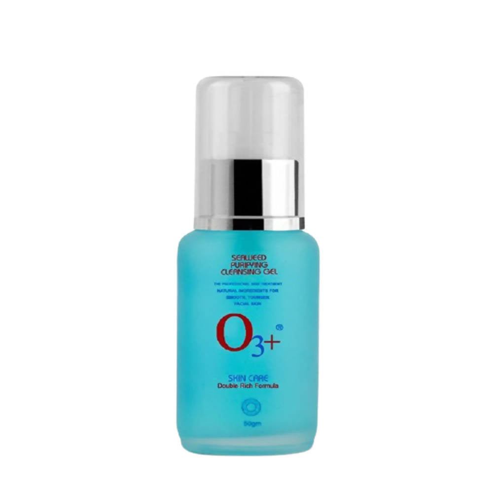 Blue skincare bottle with silver cap on a white background