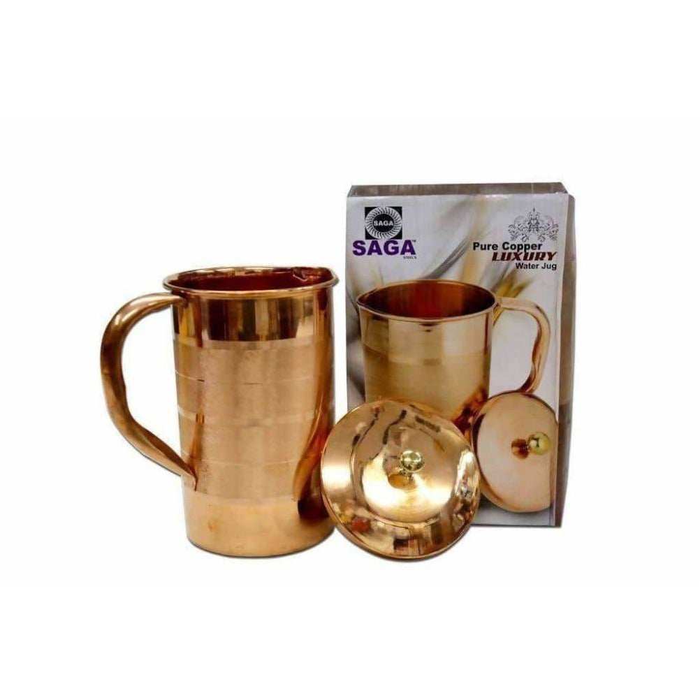 Copper mug with lid and packaging on a white background