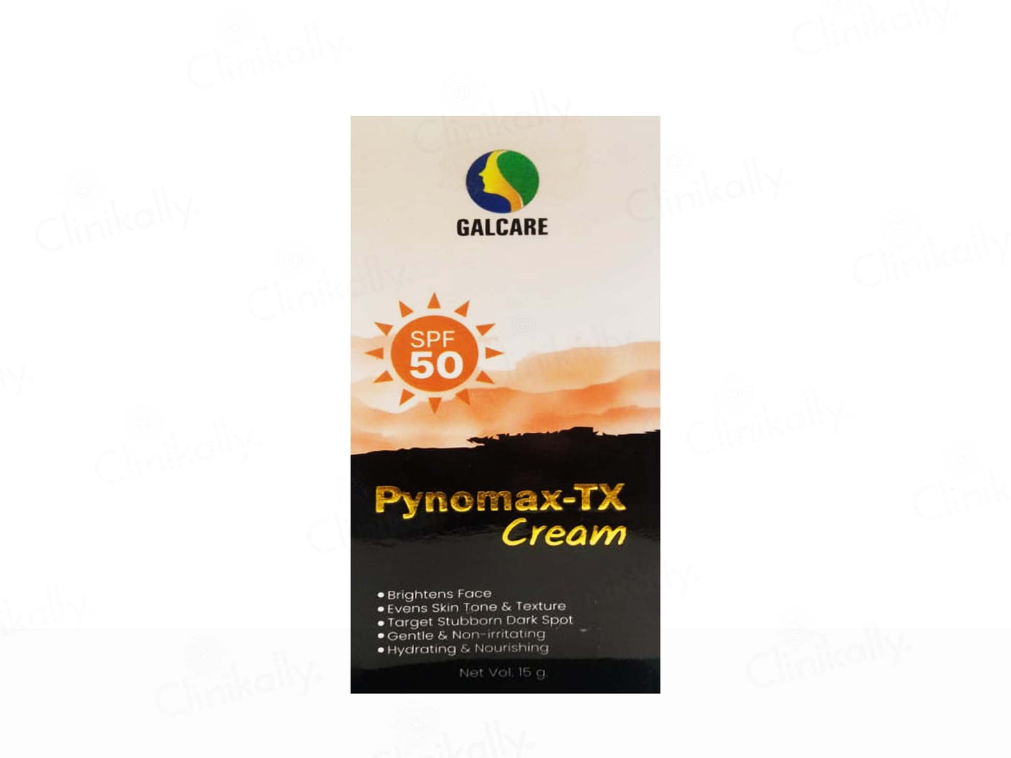 Packaging of Pyromax-TX Cream with SPF 50 by Galcare on a white background