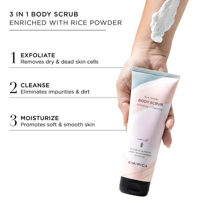 Kimirica Rice Powder Body Scrub Exfoliating + Cleansing For Soft & Smooth Skin