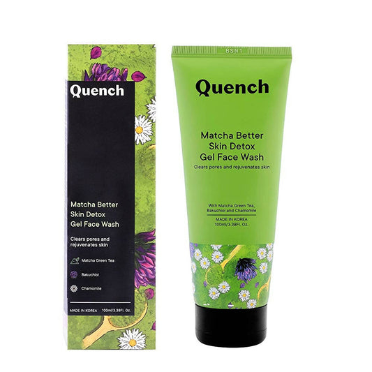 Quench Matcha Better Skin Detox Gel Face Wash with packaging on a white background