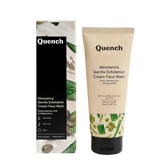Quench Mesmeric Gentle Exfoliation Cream Face Wash with packaging on a white background