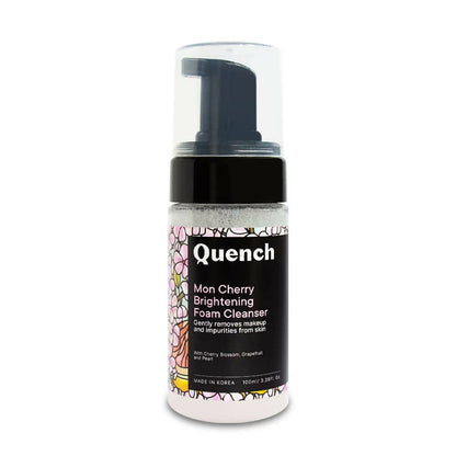 Foam cleanser bottle with 'Quench' branding on a white background