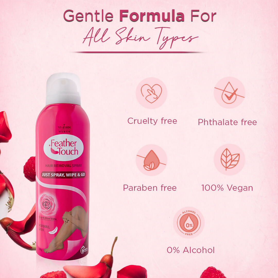 VI-JOHN Feather Touch Dermatologically Tested Rose & Alevera Hair Removal Spray For Women
