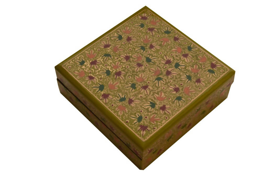 Nizalia Chinar Leaf Embossed Sea Green Paper Mache Square Coasters - Limited Time Offer