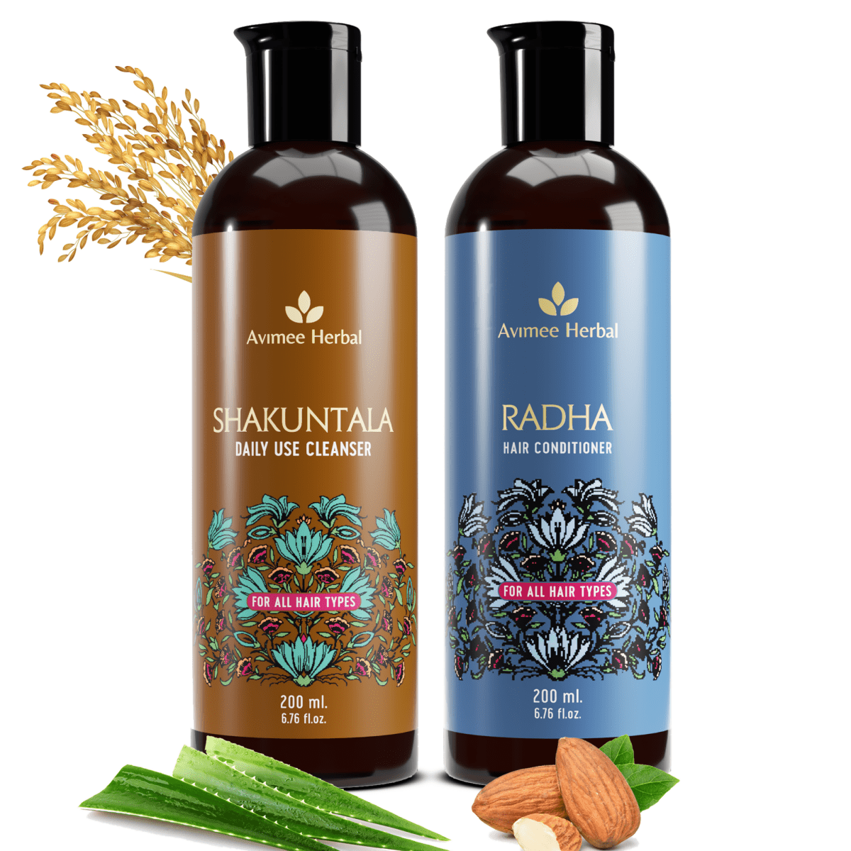 Avimee Herbal Shakuntala Hair Cleanser and Radha Hair Conditioner Combo For Silky, Shiny & Strong Hair