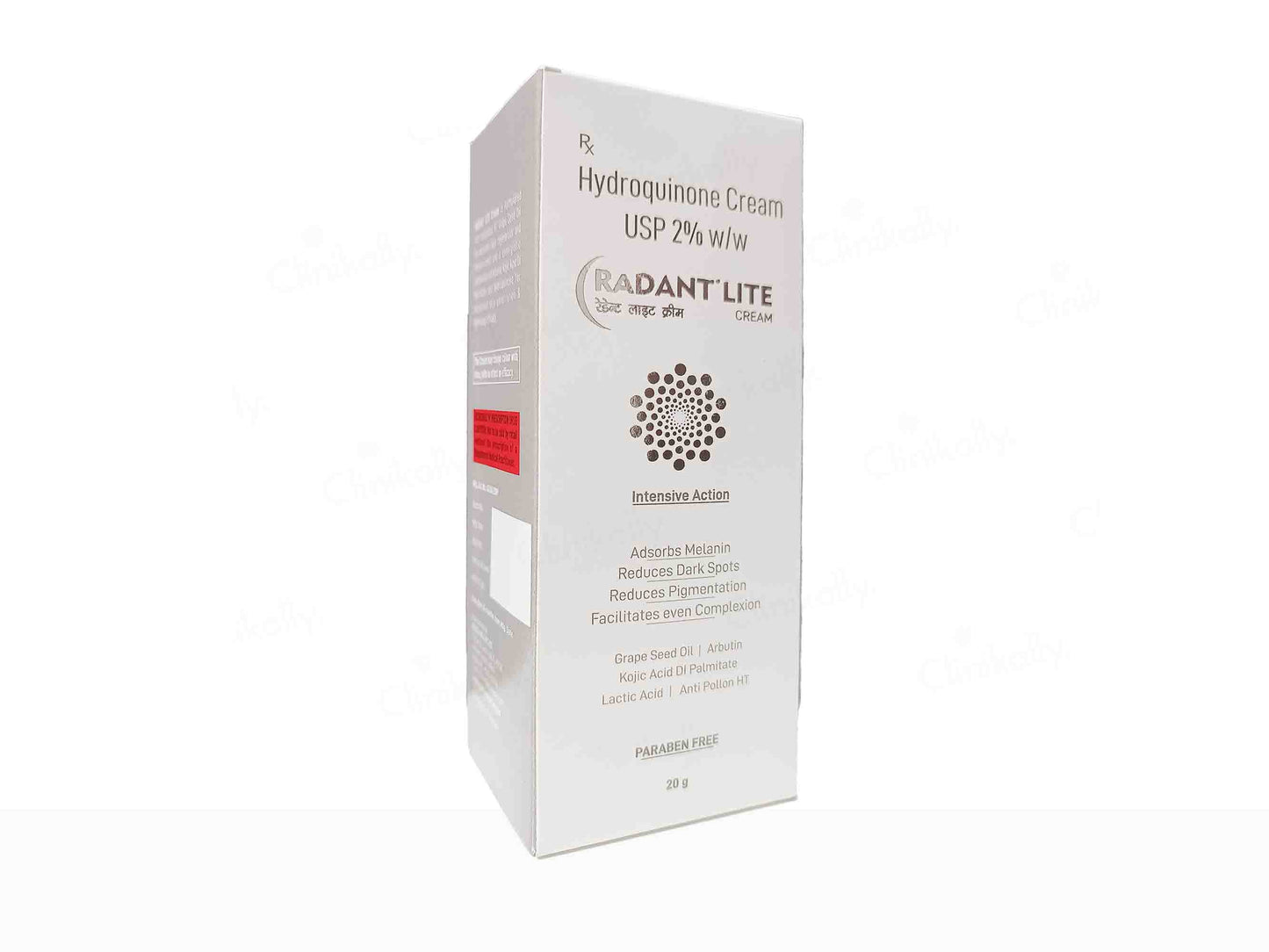 Box of Hydroquinone Cream with branding on a white background