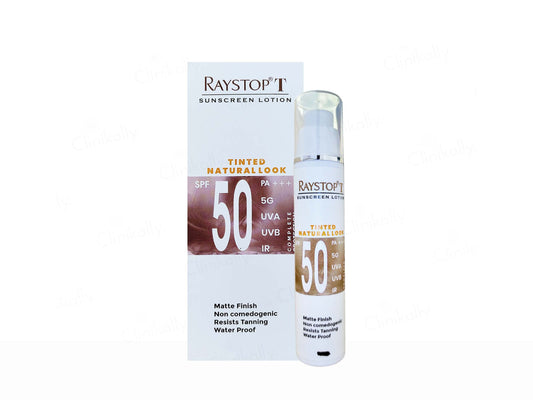 Raystop sunscreen lotion with packaging on a white background