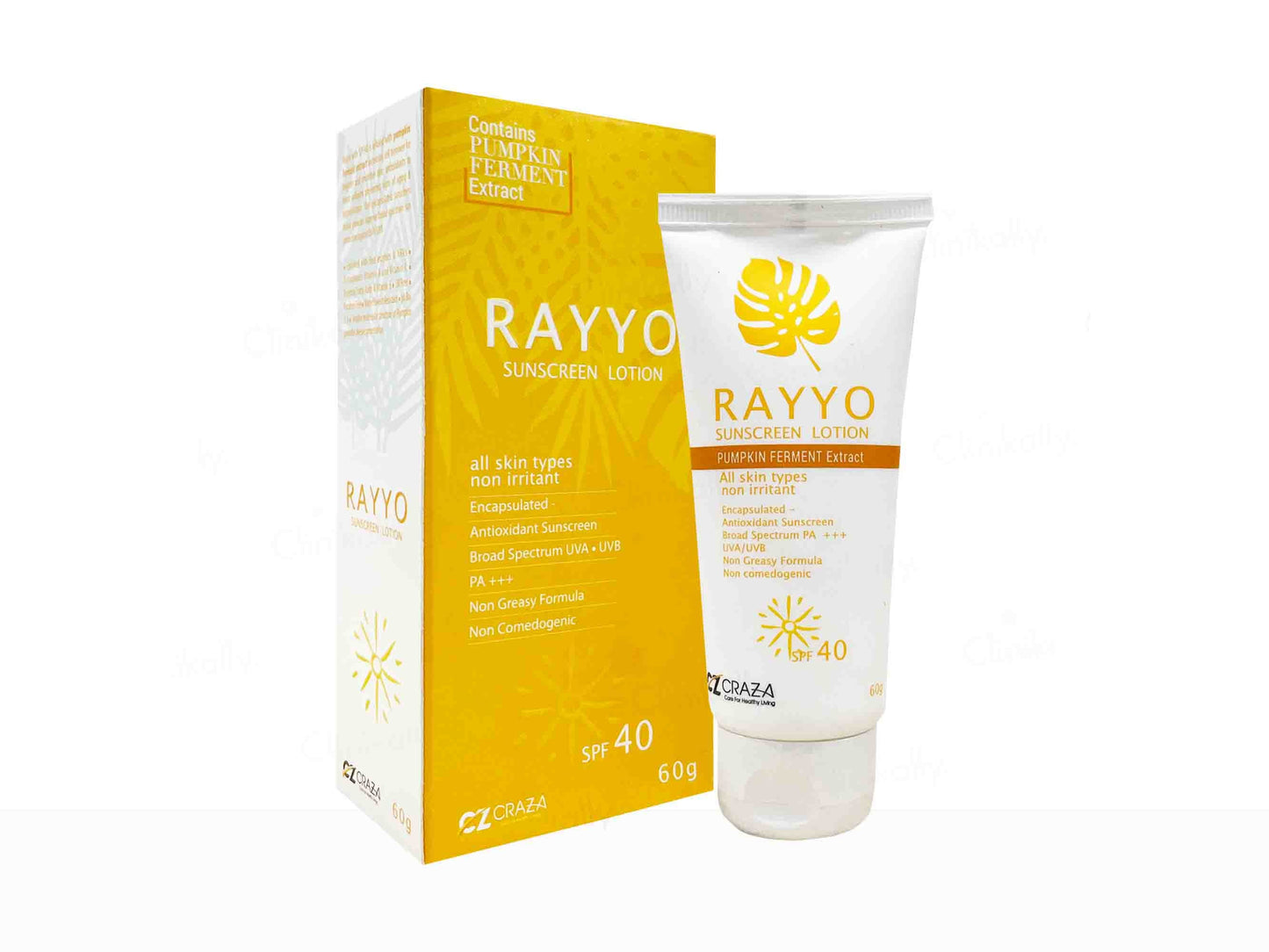 Rayyo sunscreen lotion with packaging on a white background