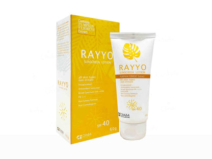Rayyo sunscreen lotion with packaging on a white background