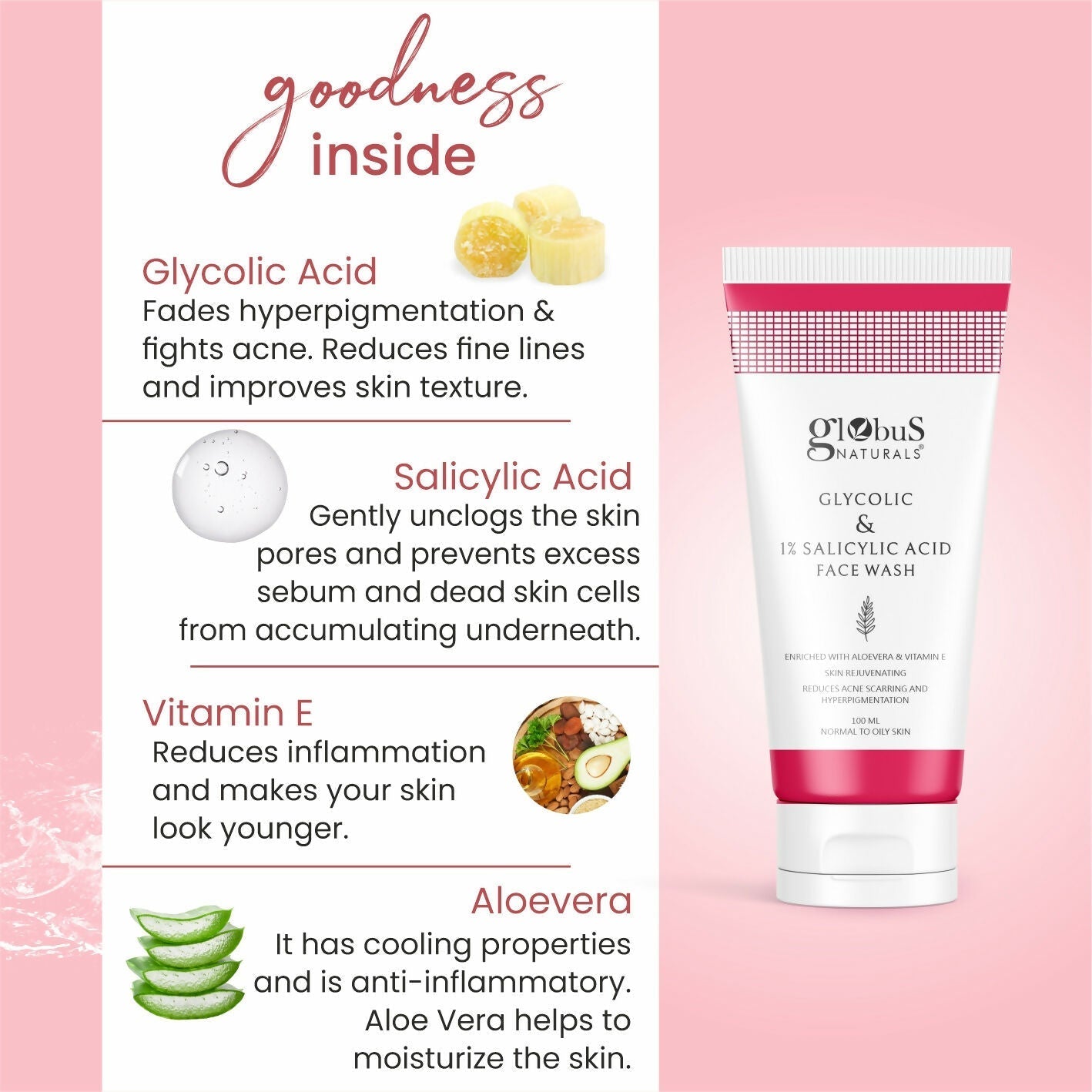 Globus Naturals Glycolic & 1% Salicylic Acid Face wash