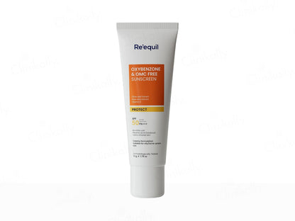 Tube of Re'equil sunscreen on a white background