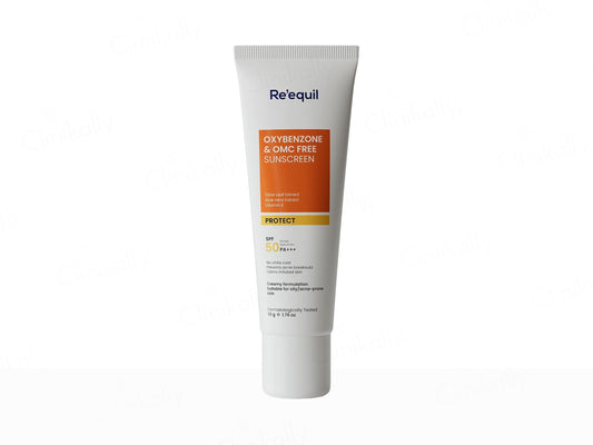 Tube of Re'equil sunscreen on a white background