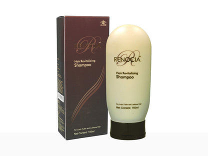 Renocia hair revitalizing shampoo bottle and packaging on a white background