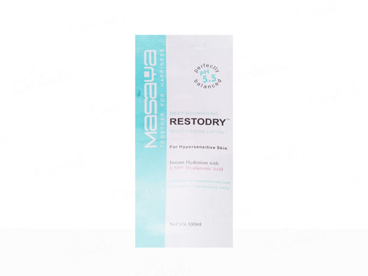 Masaya Restodry skincare product packaging on a white background