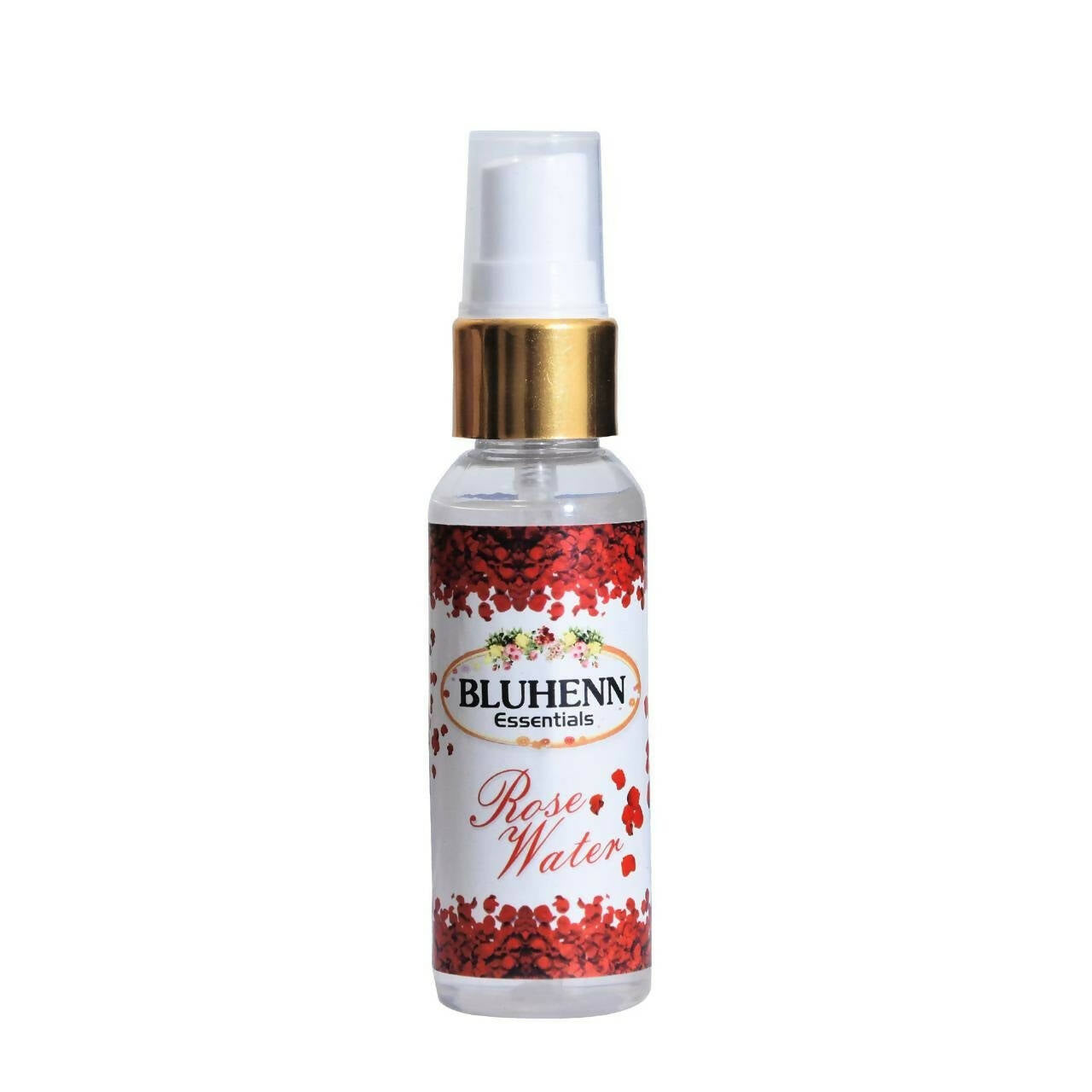 Bottle of Bluhenn Rose Water on a white background