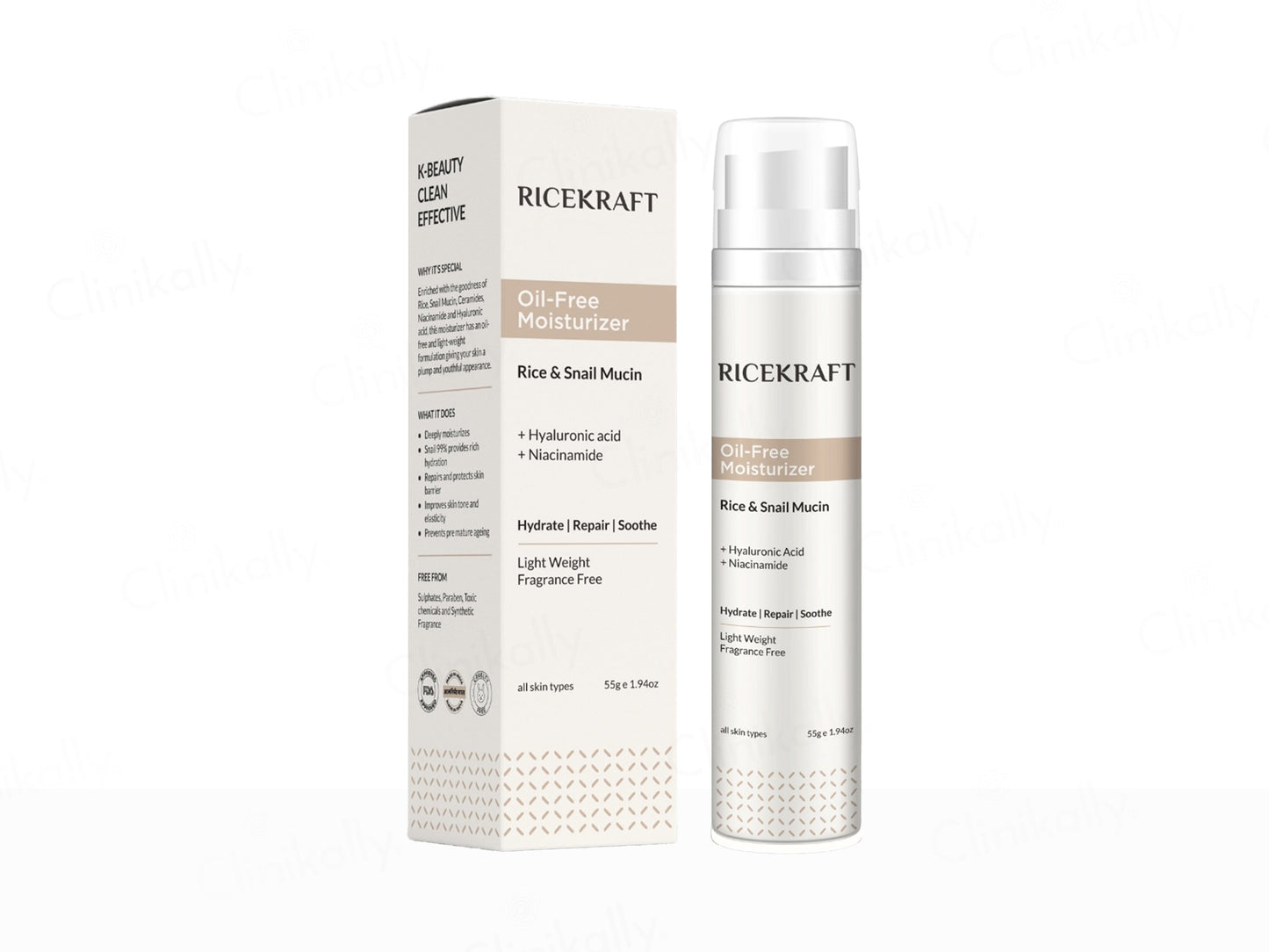 Ricekraft oil-free moisturizer with packaging on a white background
