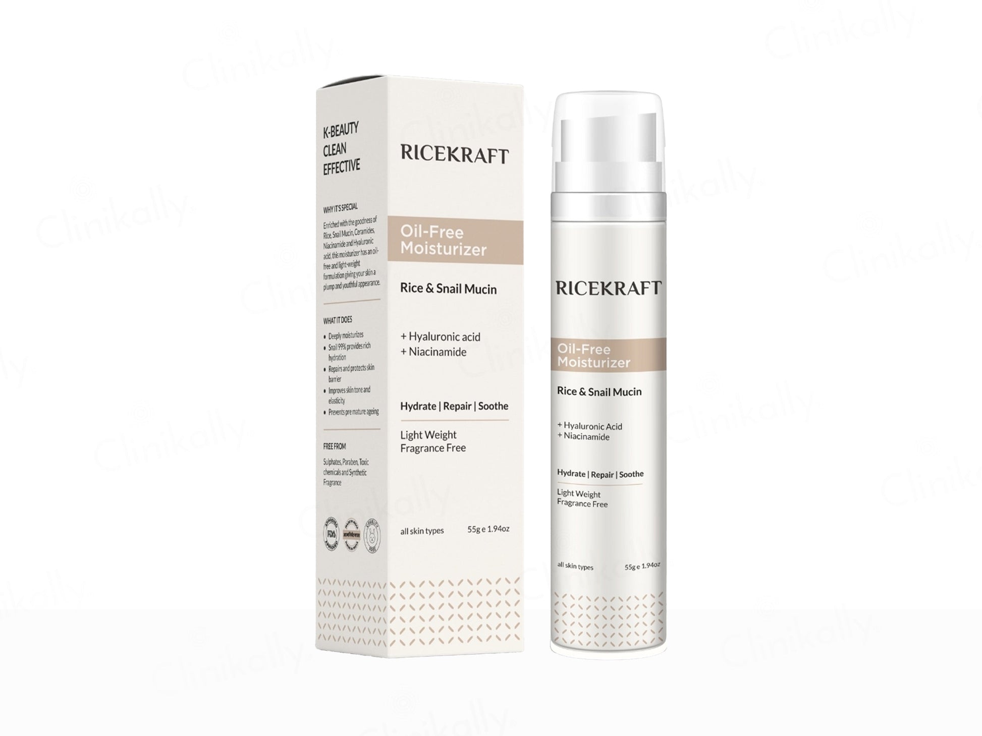 Ricekraft oil-free moisturizer with packaging on a white background