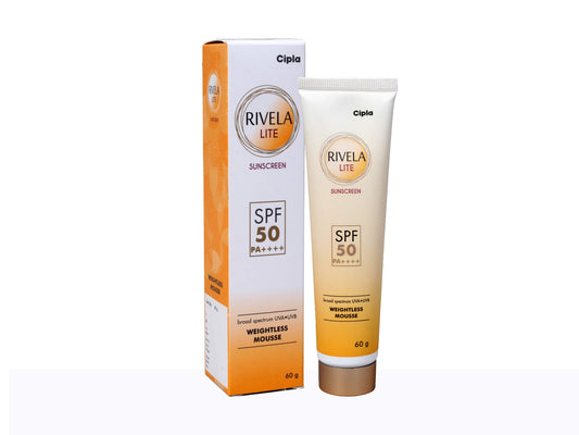 Rivelá Lite sunscreen packaging and tube on a white background