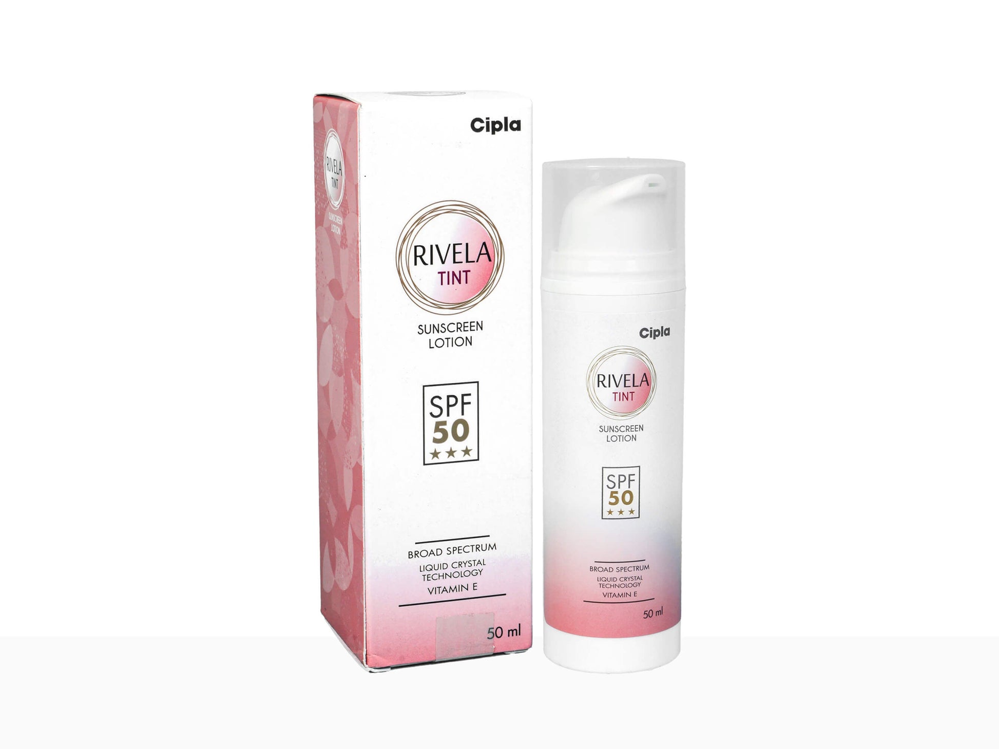Cipla Rivelatint sunscreen lotion and packaging on a white background