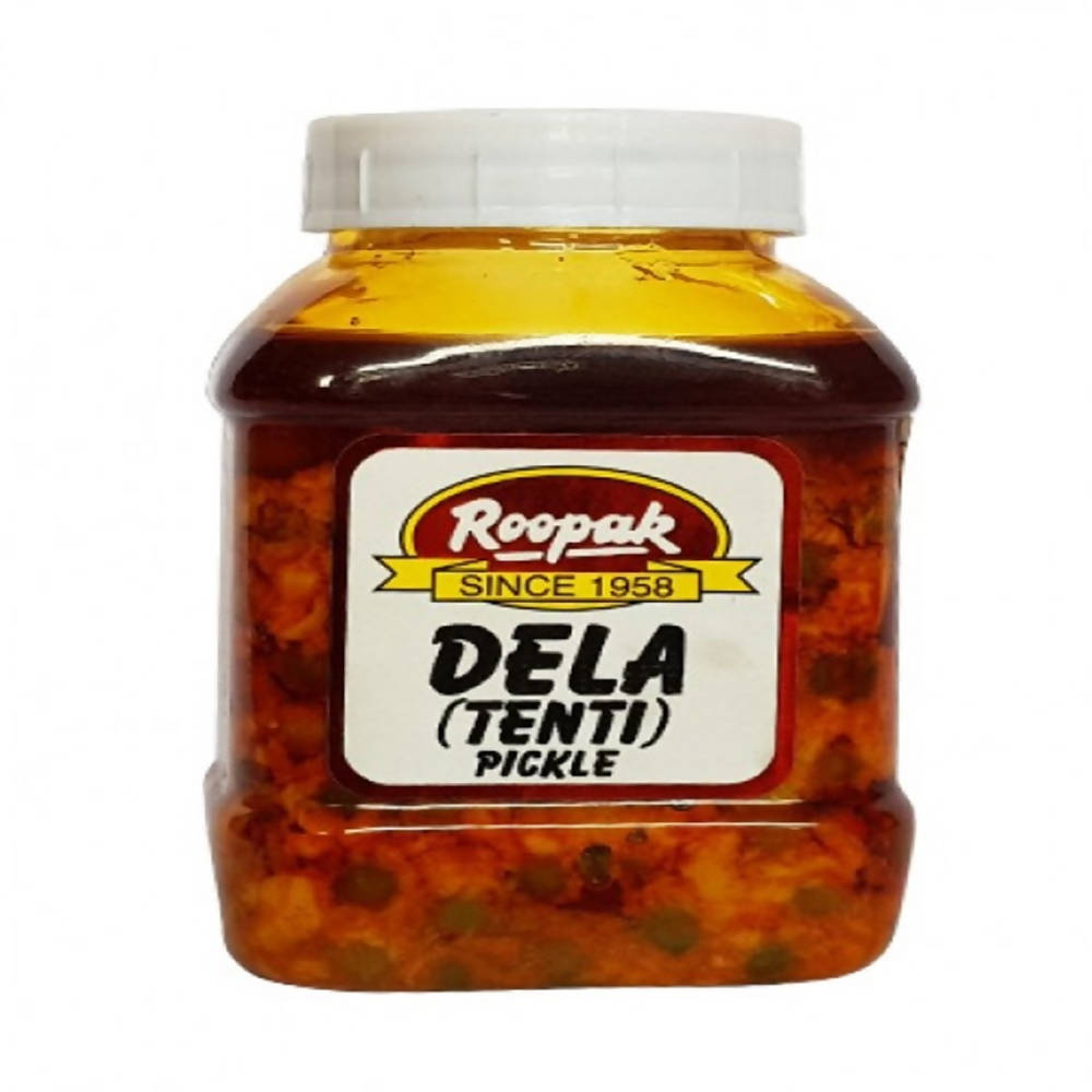 Jar of Roopak Dela Tenti pickle on a white background