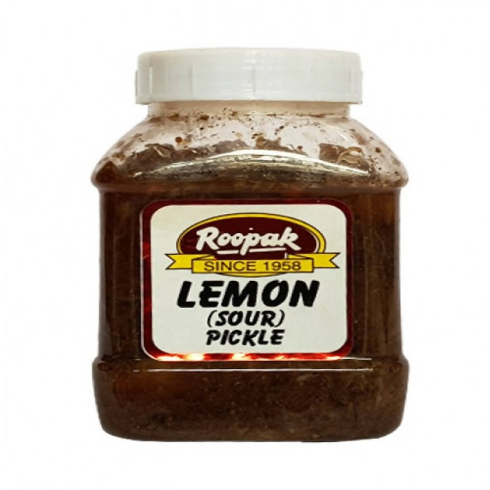 Jar of Roopak lemon sour pickle on a white background