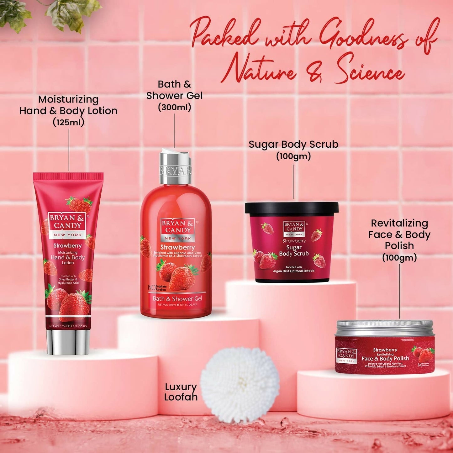 Bryan & Candy Strawberry Bath Tub Kit Gift Set For Women & Men