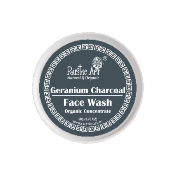 Rustic Art Geranium Charcoal Face Wash container on a white background