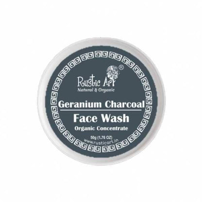Rustic Art Geranium Charcoal Face Wash container on a white background