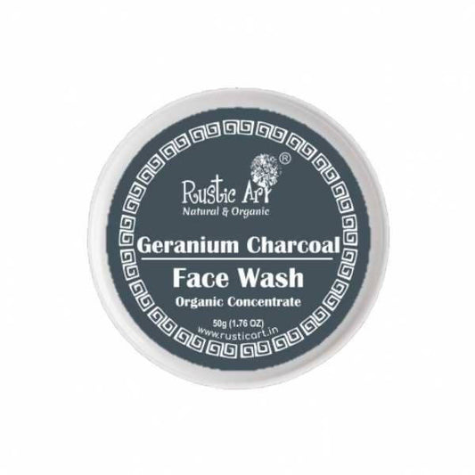 Rustic Art Geranium Charcoal Face Wash container on a white background