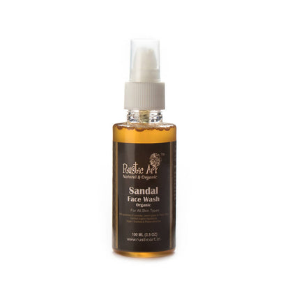 Bottle of Rustic Art Sandal Face Wash on a white background