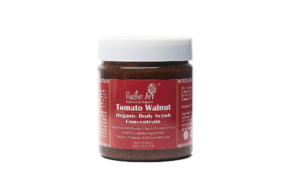 Jar of Tomato Walnut Organic Body Scrub Concentrate on a white background