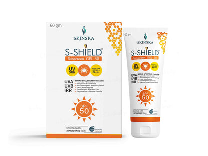 Skinska S-Shield Sunscreen Gel 50 packaging and tube on a white background