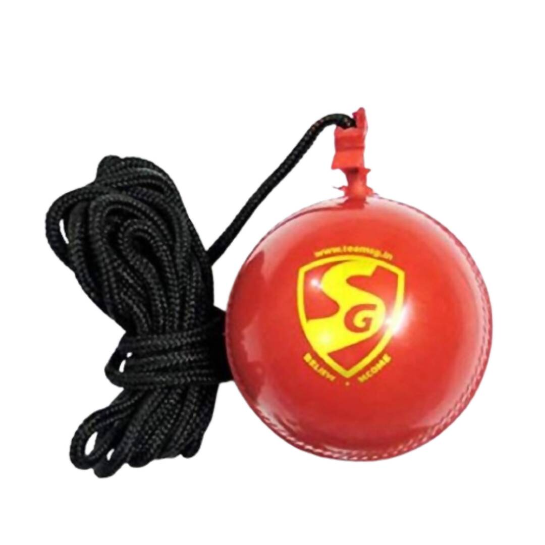 Red ball with a logo and black rope on a white background