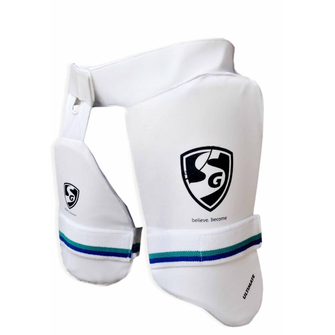 White shin guard with a logo on a white background