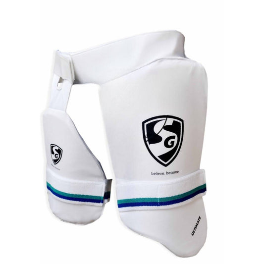White shin guard with a logo on a white background