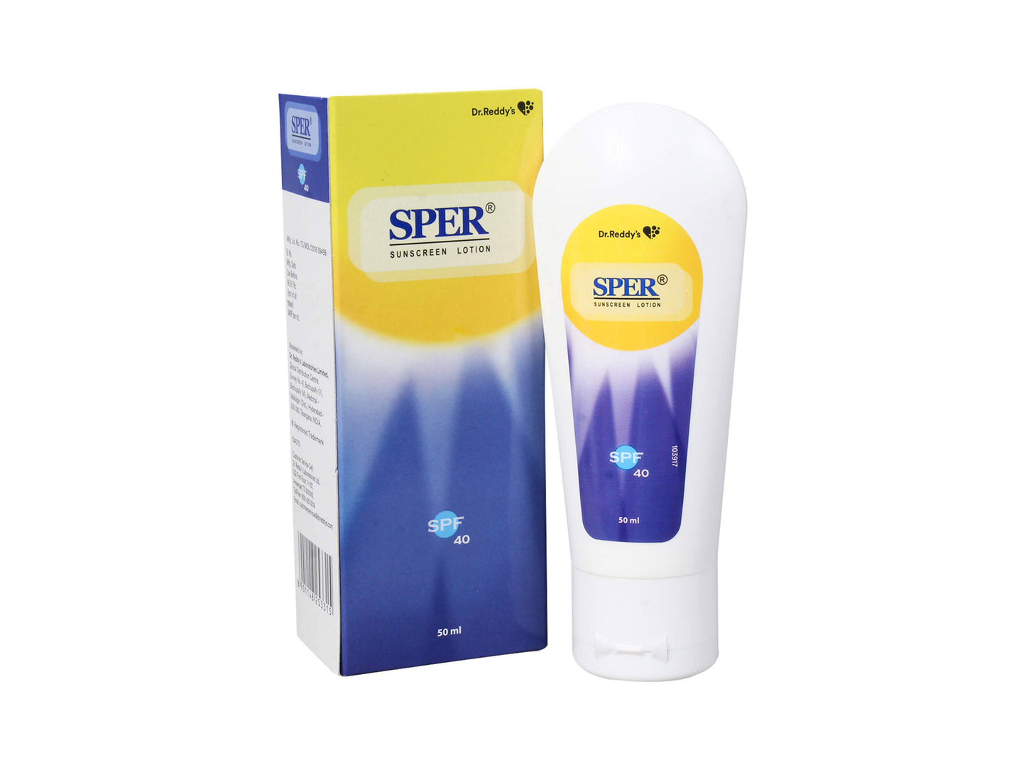 SPER lotion bottle and packaging on a white background