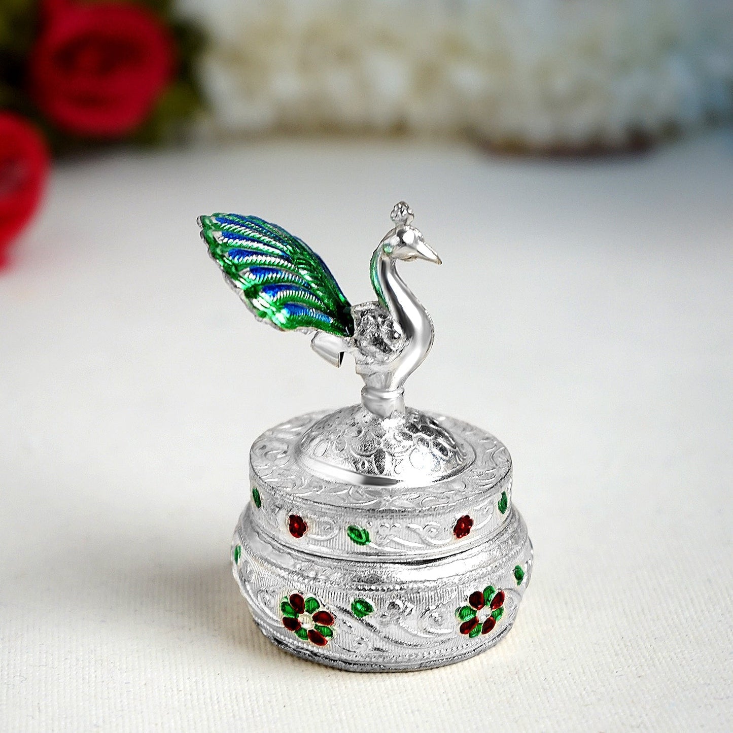 Sri Rudra German Silver peacok Dibbl Full Mena 45g(SR 02737)
