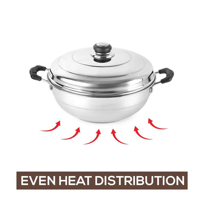 Cello Stainless Steel Induction Base Idli Cooker (Idly Maker) And Multi Kadhai With 6 Plates