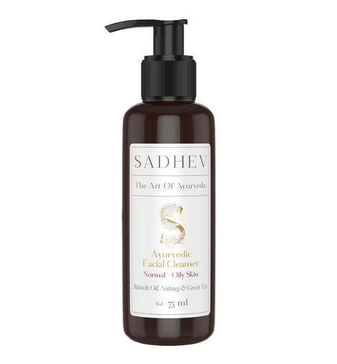 Brown bottle of Sadhev Ayurvedic Facial Cleanser on a white background