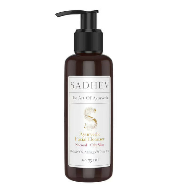 Brown bottle of Sadhev Ayurvedic Facial Cleanser on a white background