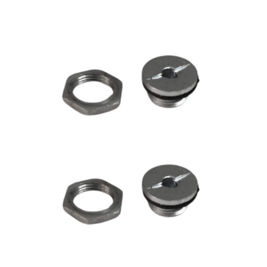 Four metal washers on a white background