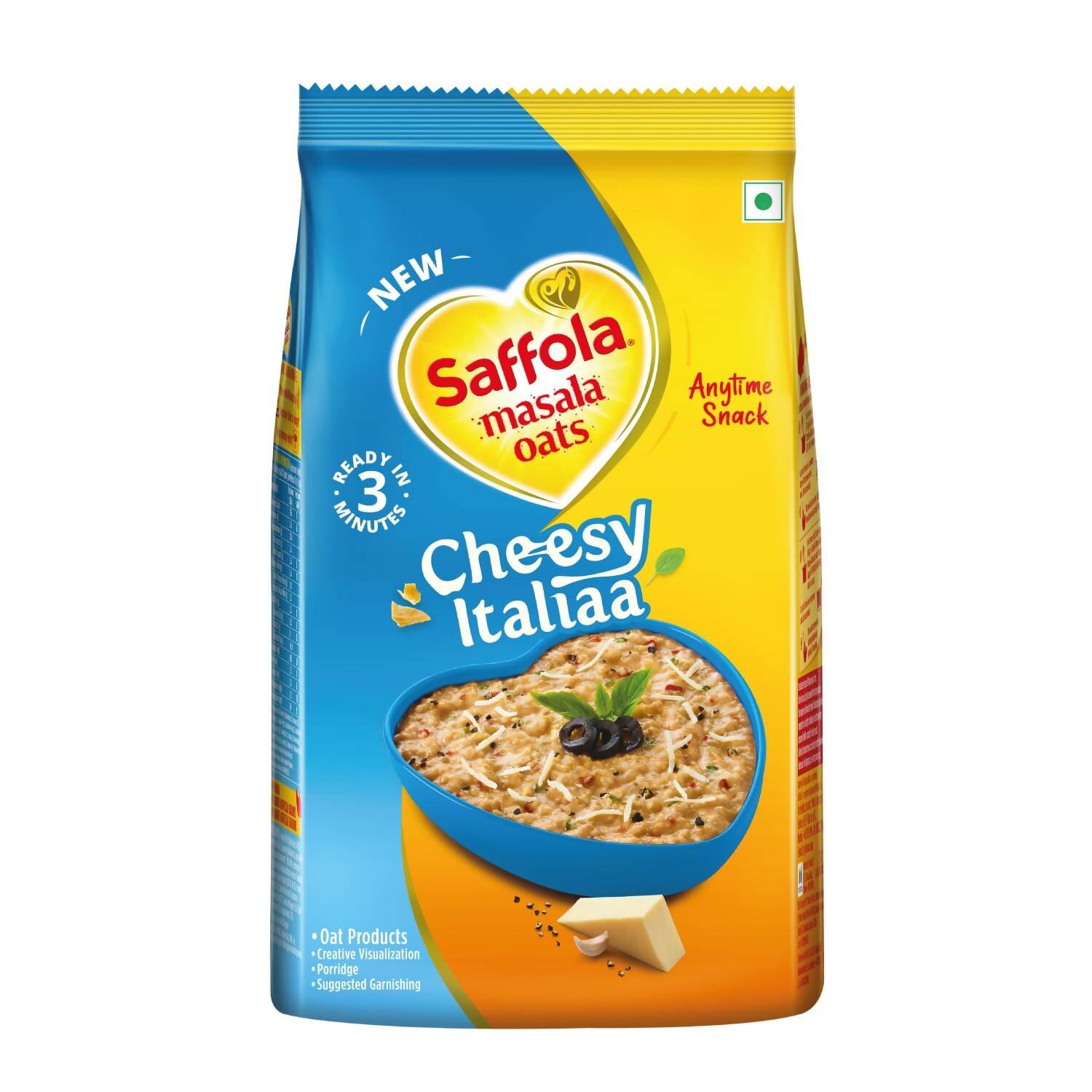 Saffola Cheesy Italiaa masala oats packaging on a white background