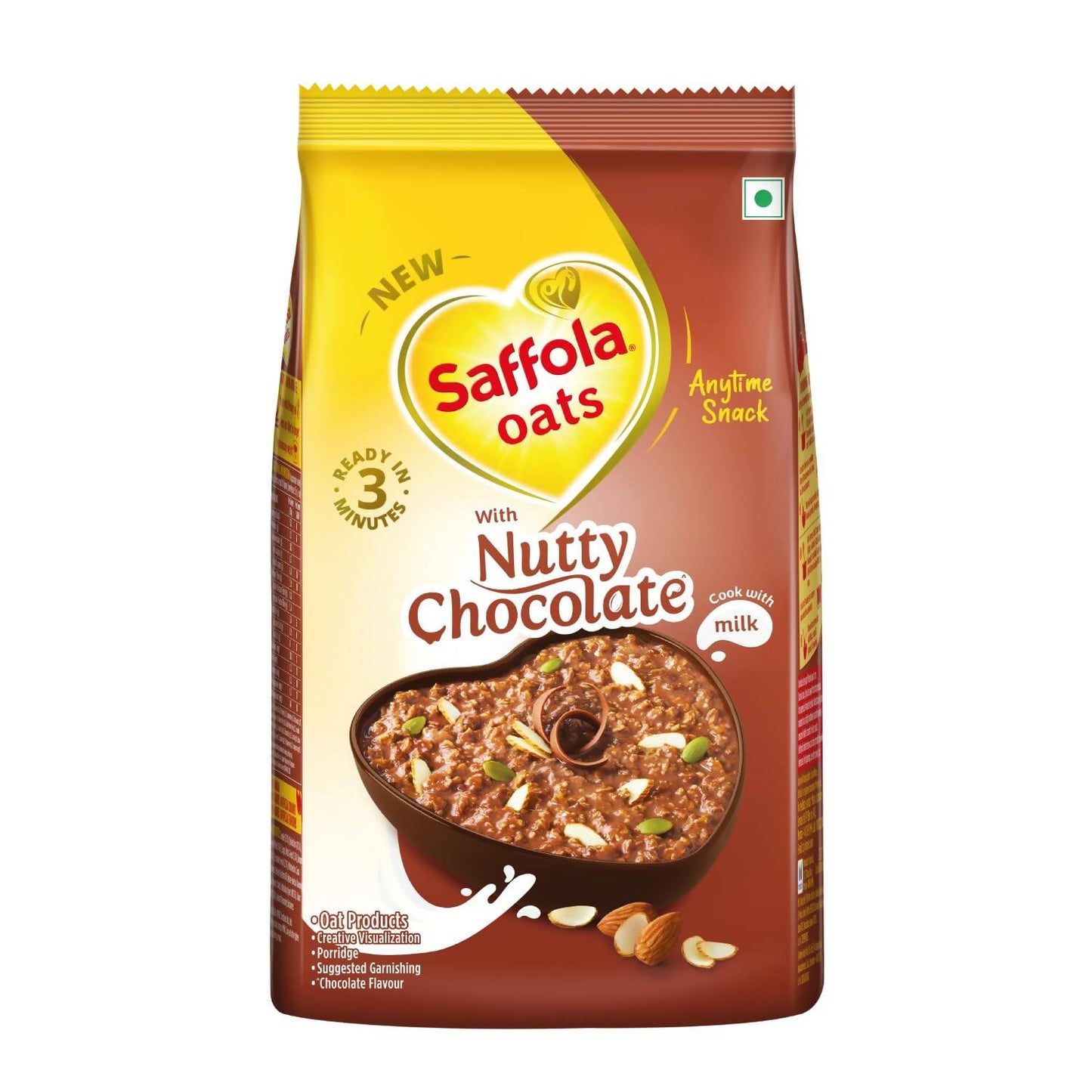 Saffola Oats with Nutty Chocolate packaging on a white background