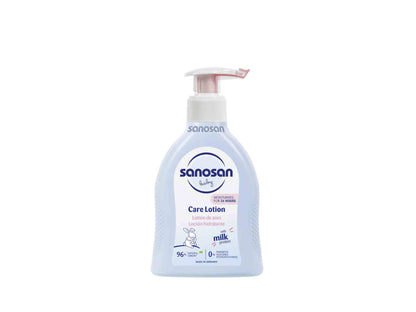 Sanosan care lotion bottle on a white background