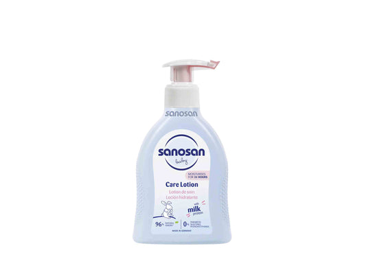 Sanosan care lotion bottle on a white background