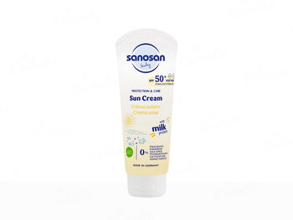 Sanosan sun cream tube on a white background