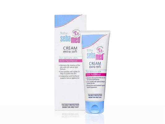 Sebamed Baby Cream Extra Soft packaging and tube on a white background